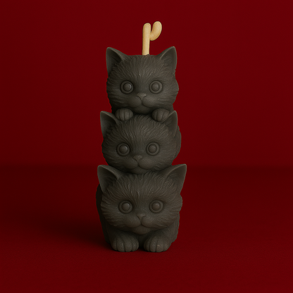 Bougie parfumée nougat blanc en forme de 3 chats l’un sur l’autre. Fabriquée à la main avec de la cire végétale et un parfum Français.