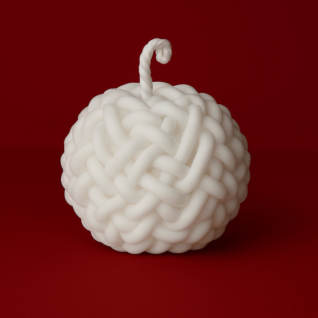 Bougie parfumée vanille en forme de pelote de laine, fabriquée à la main avec de la cire végétale et un parfum Français. Bougie création Bakougie