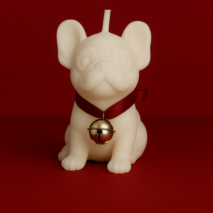 Bougie parfumée rocher praliné en forme de bouledogue. Fabriquée à la main avec de la cire végétale et un parfum Français.