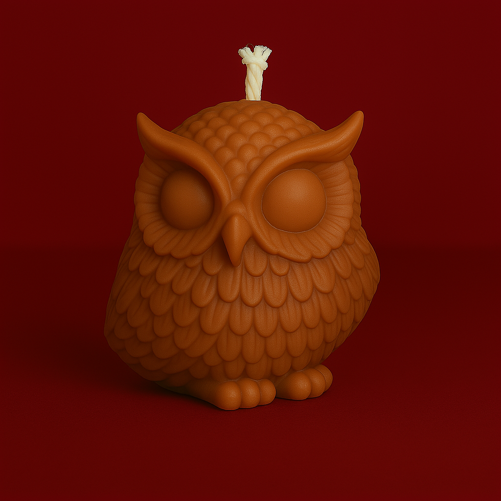 Bougie parfumée vanille en forme de hibou. Fabriquée avec de la cire végétale et un parfum Français.