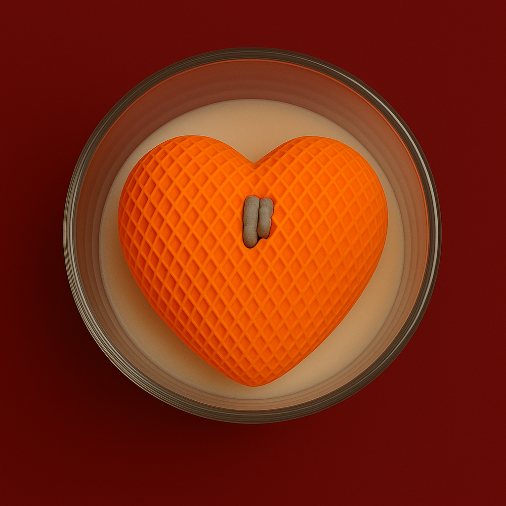 Bougie parfumée Clementine monoï avec un coeur en cire au centre, fabriquée à la main avec de la cire végétale et un parfum Français. Bougie création Bakougie