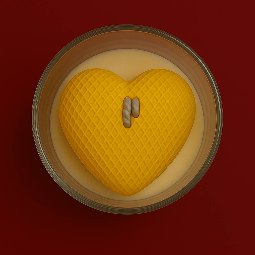 Bougie parfumée citron meringué avec un coeur en cire au centre, fabriquée à la main avec de la cire végétale et un parfum Français. Bougie création Bakougie