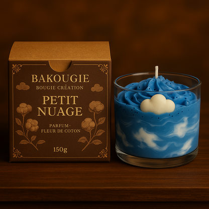 Bougie parfumée fleur de coton, fabriquée à la main avec de la cire végétale et un parfum Français. Bougie création Bakougie