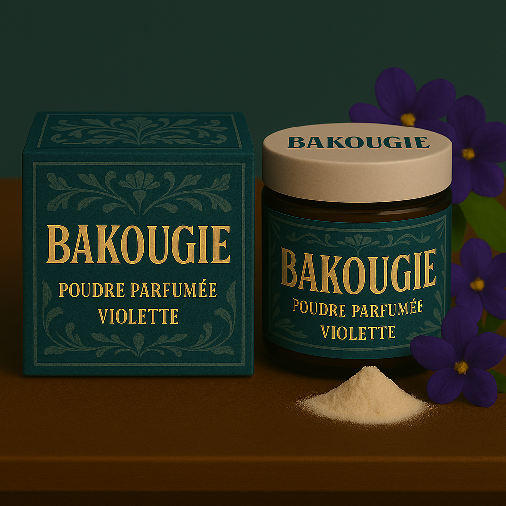 Poudre parfumée violette pour les aspirateurs et poubelles, bicarbonate de soude et fragrance de Grasse.
