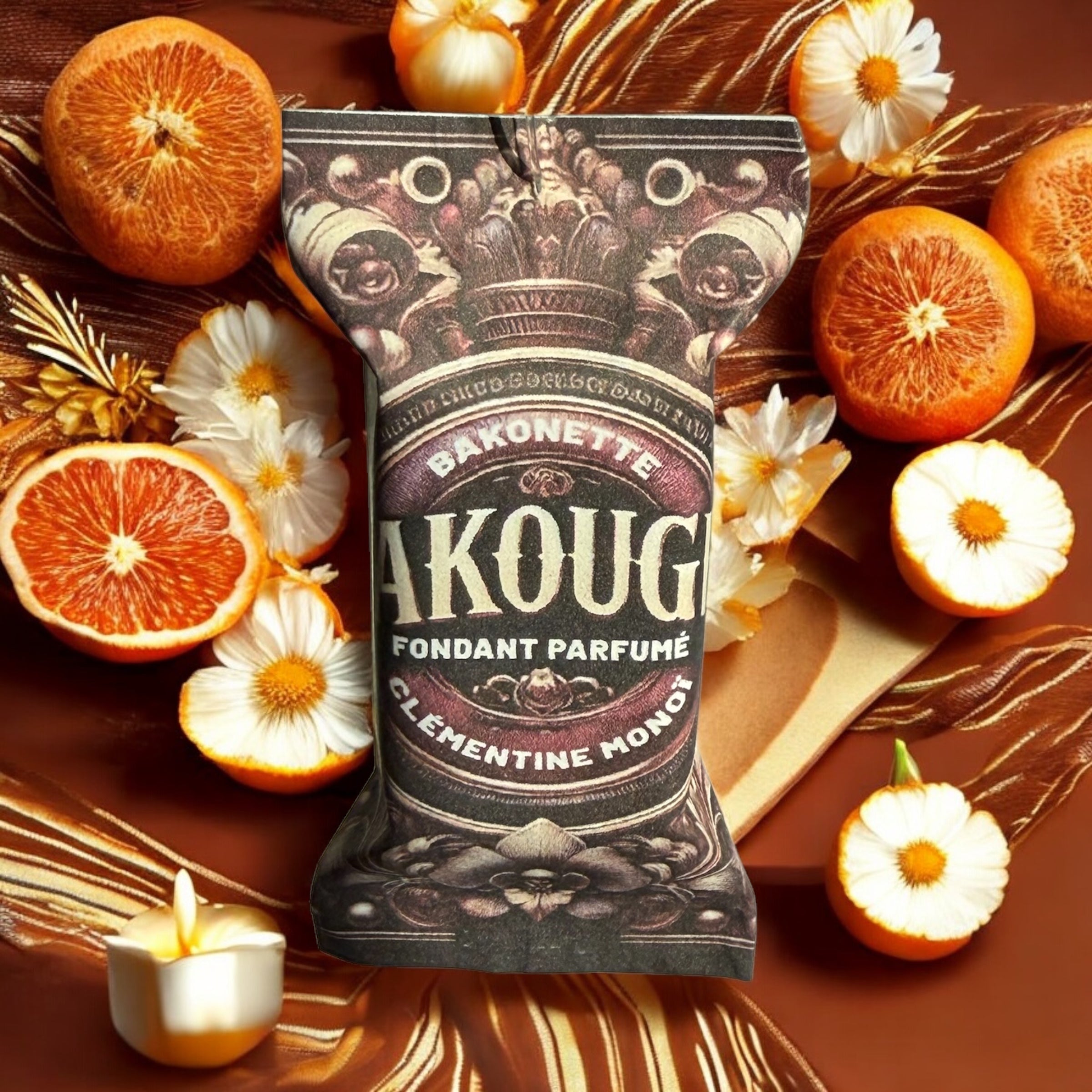 Fondant de cire parfumée clémentine monoï, cire végétale et parfum français. Fabriqué à la main.
