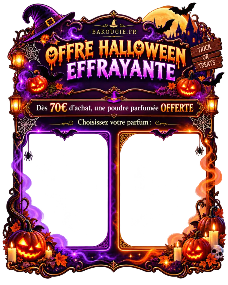 Offre Halloween : dès 70 € d'achat, une poudre parfumée offerte. Choisis ton parfum.