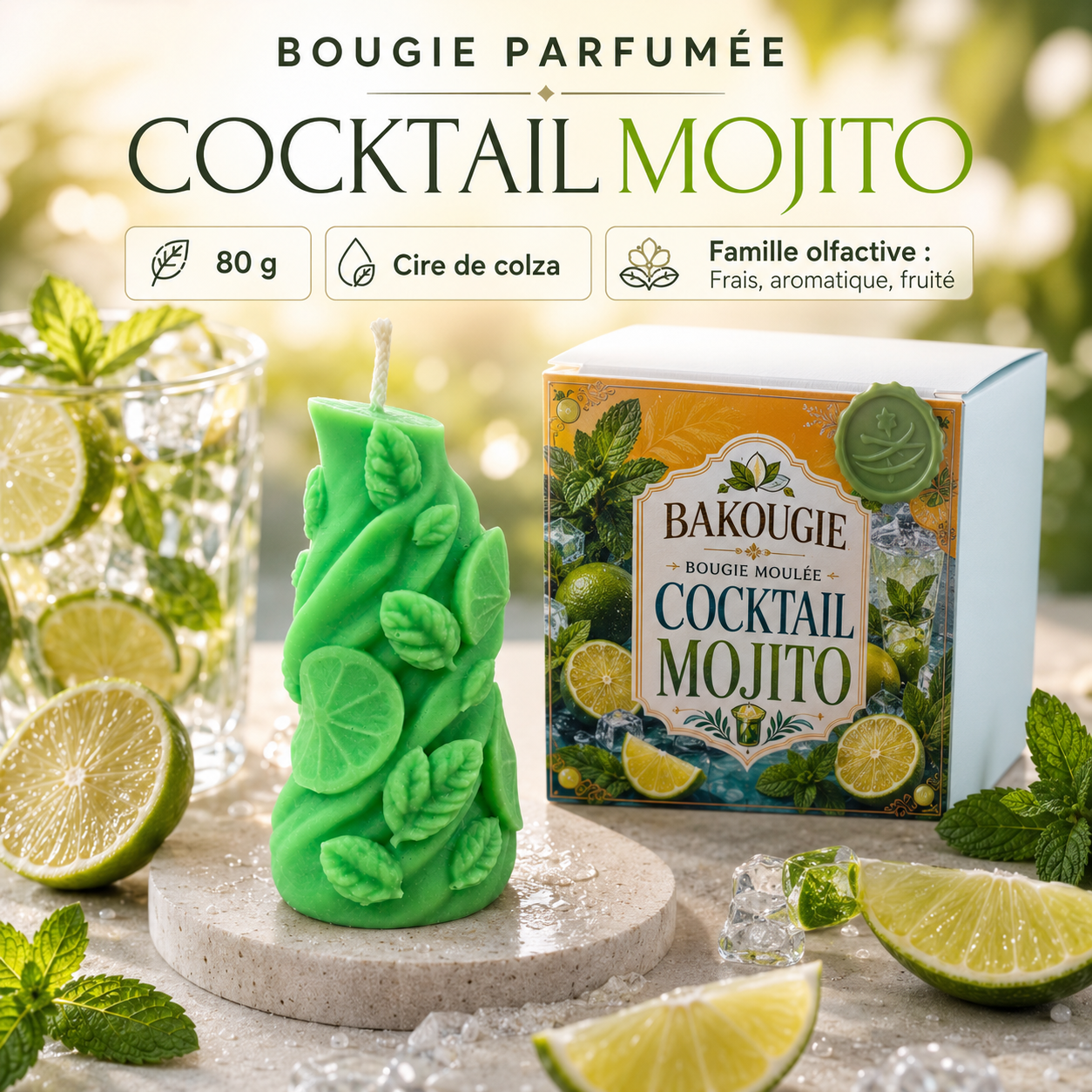 Bougie parfumée Cocktail Mojito Bakougie — vue complémentaire 2