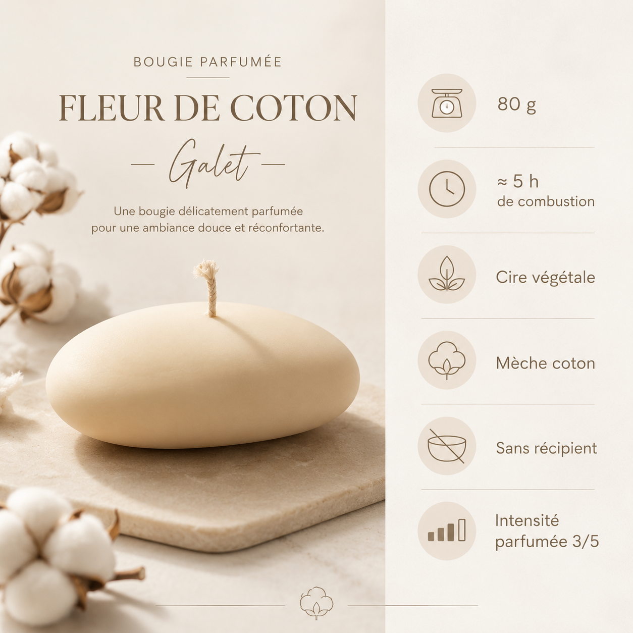 Bougie parfumée Fleur de coton Galet Bakougie — vue complémentaire 5