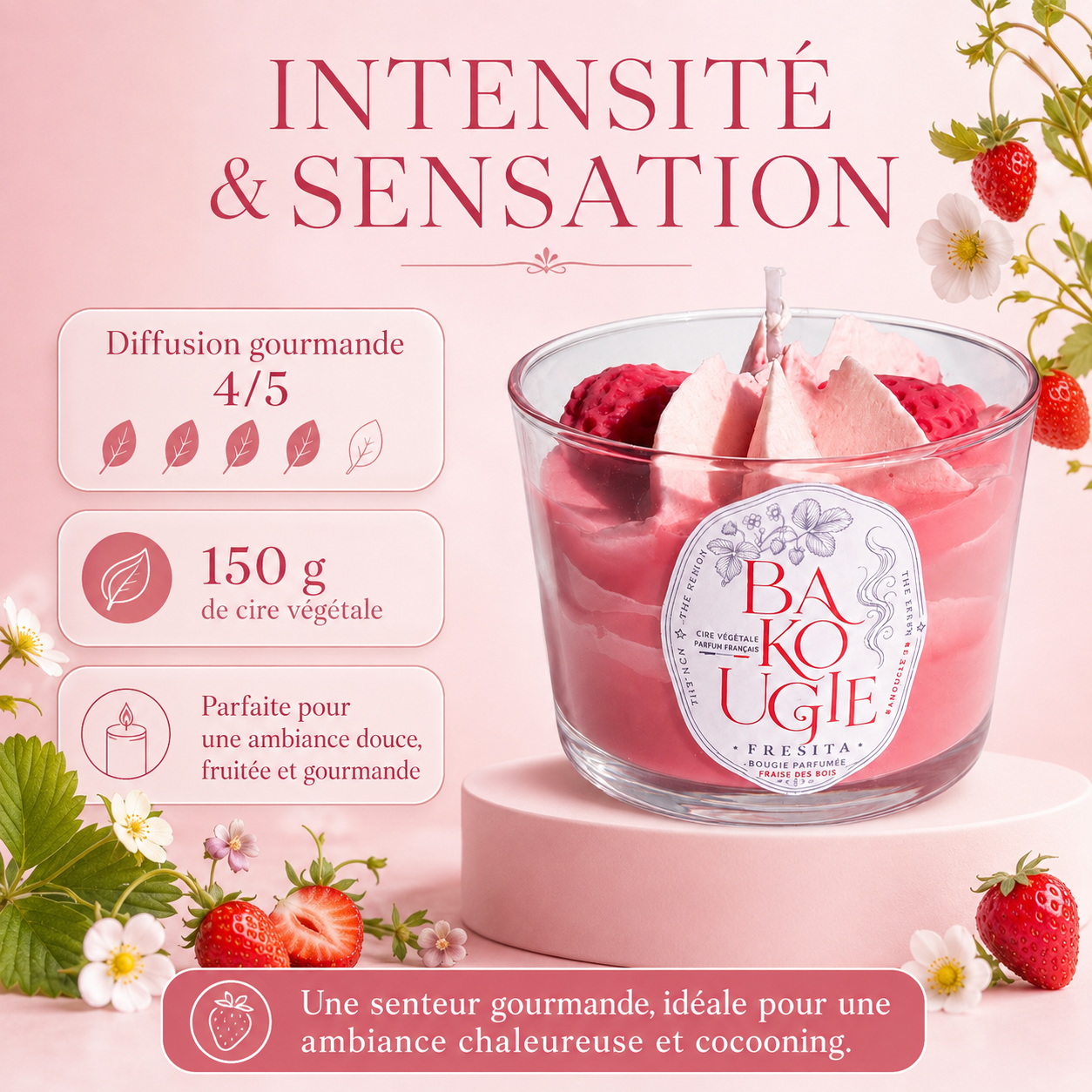 Intensité et diffusion du parfum de la bougie fraise des bois « Fresita »