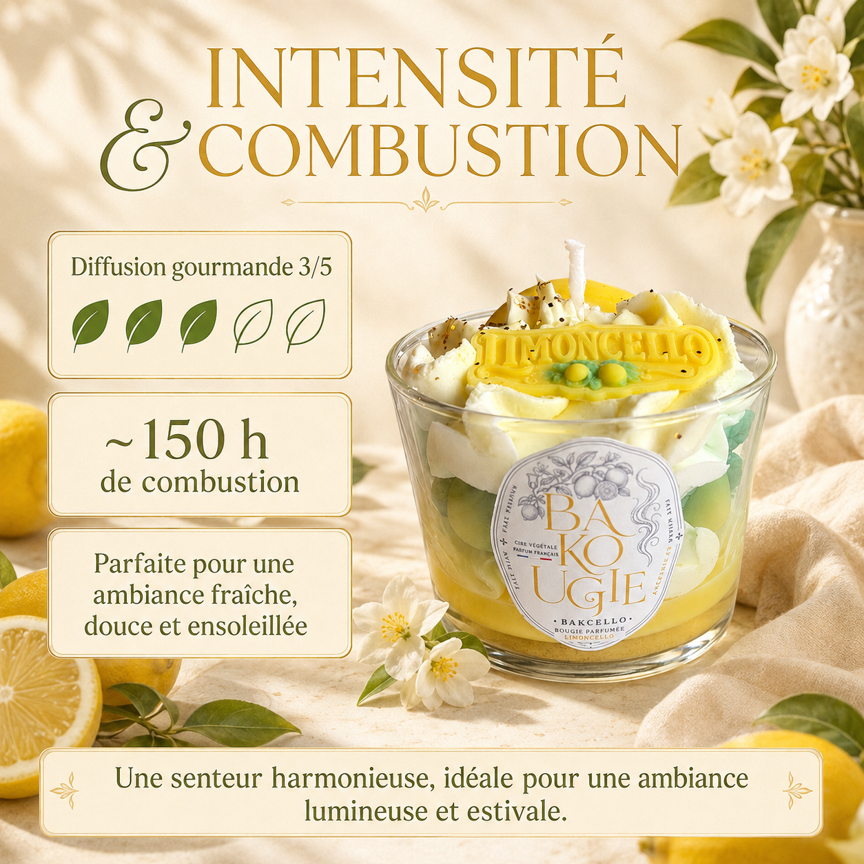 Intensité et diffusion du parfum de la bougie Limoncello « Bakcello »
