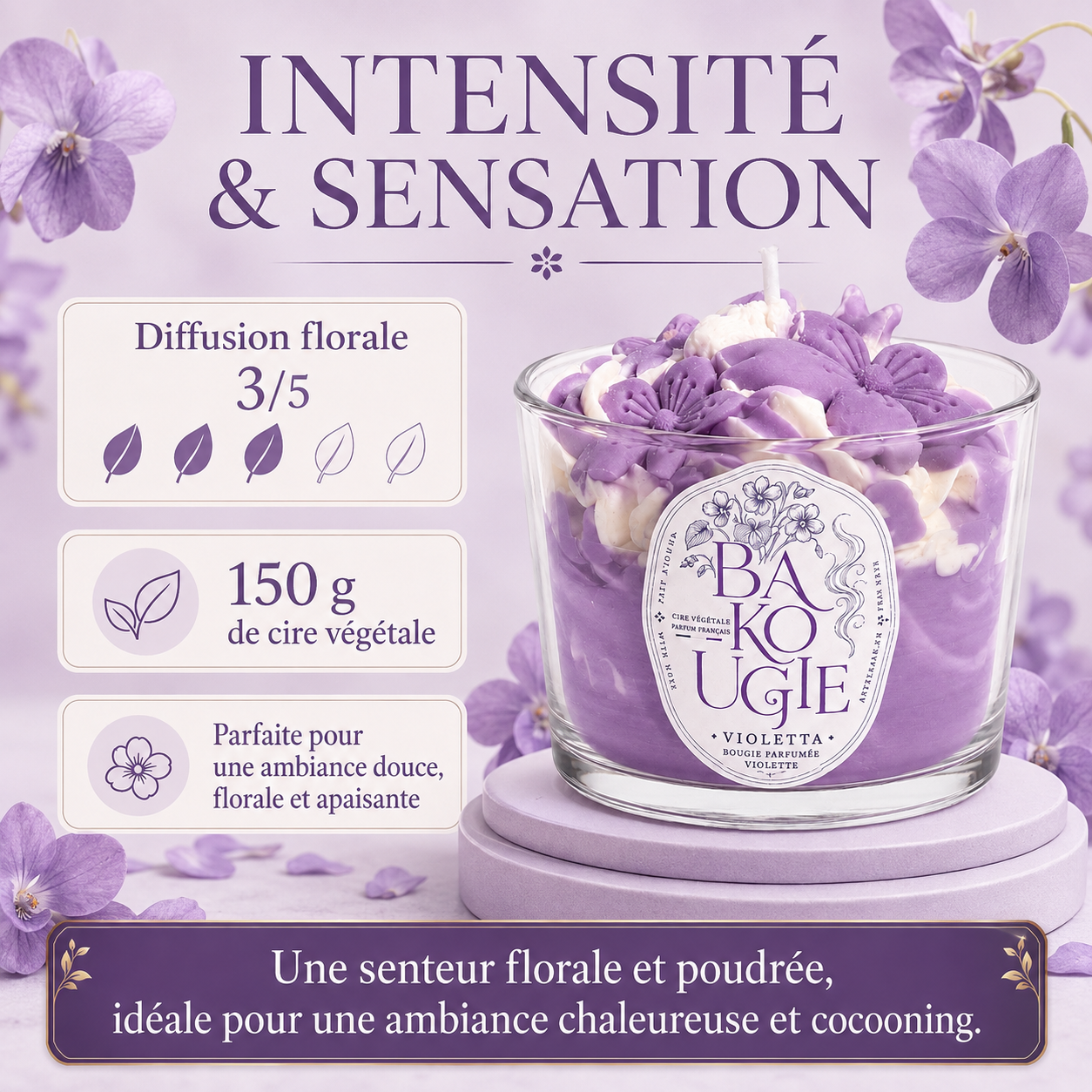 Intensité et diffusion du parfum de la bougie violette « Violetta »