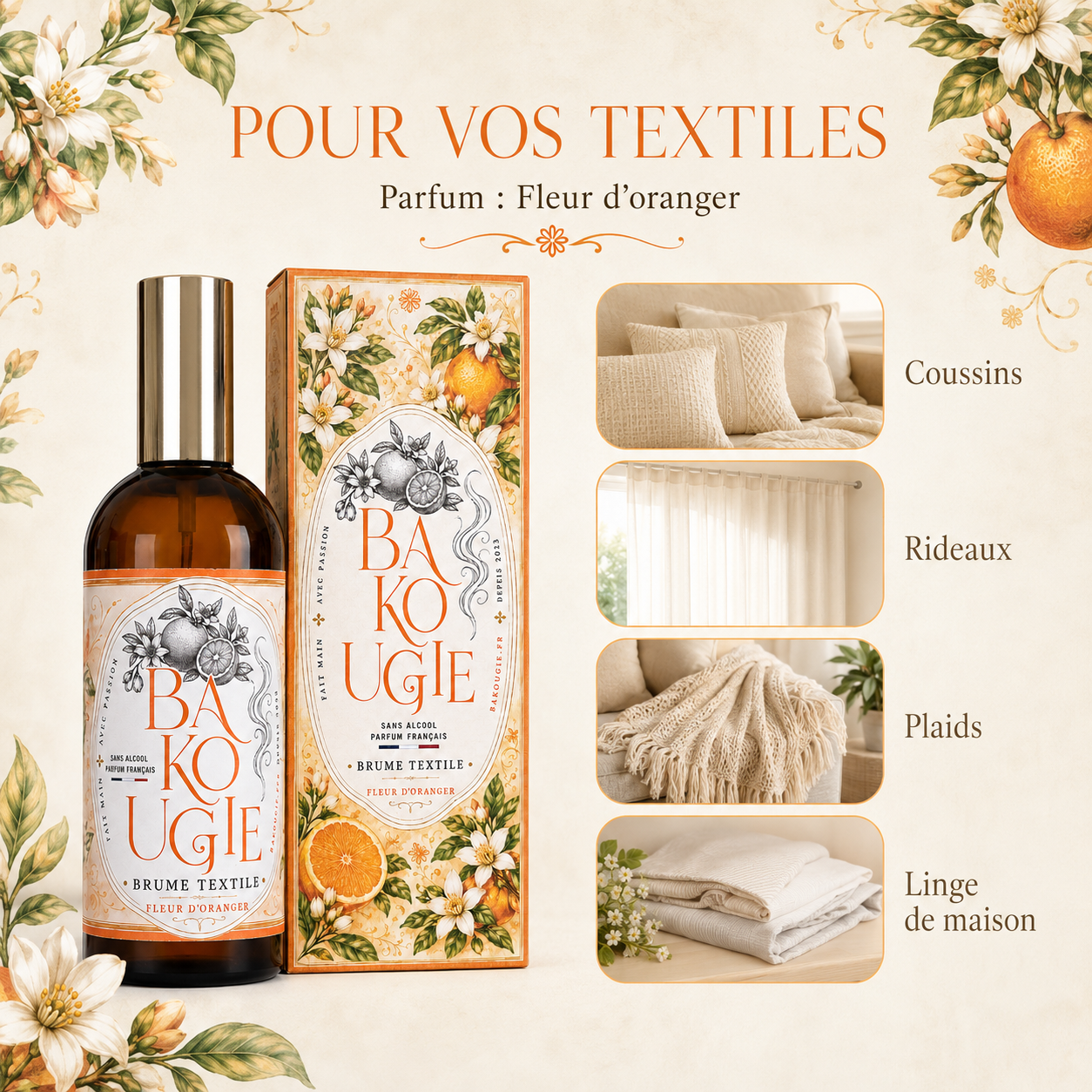 Brume textile Fleur d’oranger 200 ml sans alcool Bakougie — vue complémentaire 4