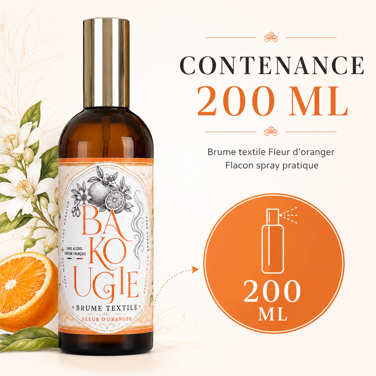 Brume textile Fleur d’oranger 200 ml sans alcool Bakougie — vue complémentaire 8
