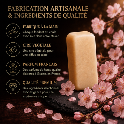 Cire parfumée fleur de cerisier fabriquée à la main avec parfum français premium et cire végétale naturelle