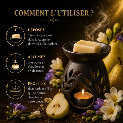 Comment utiliser un fondant parfumé poire freesia avec brûleur parfum d ambiance floral