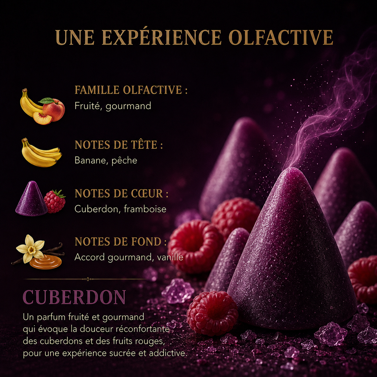 Fondant artisanal Cuberdon parfum bonbon belge cire végétale senteur fruits rouges et vanille addictive