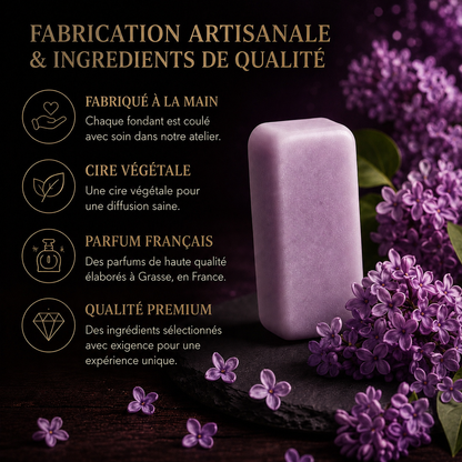 Fondant parfumé artisanal lilas fabriqué à la main avec cire végétale et parfum de Grasse senteur florale