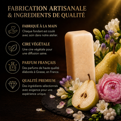 Fondant parfumé artisanal poire freesia parfum de Grasse cire végétale premium