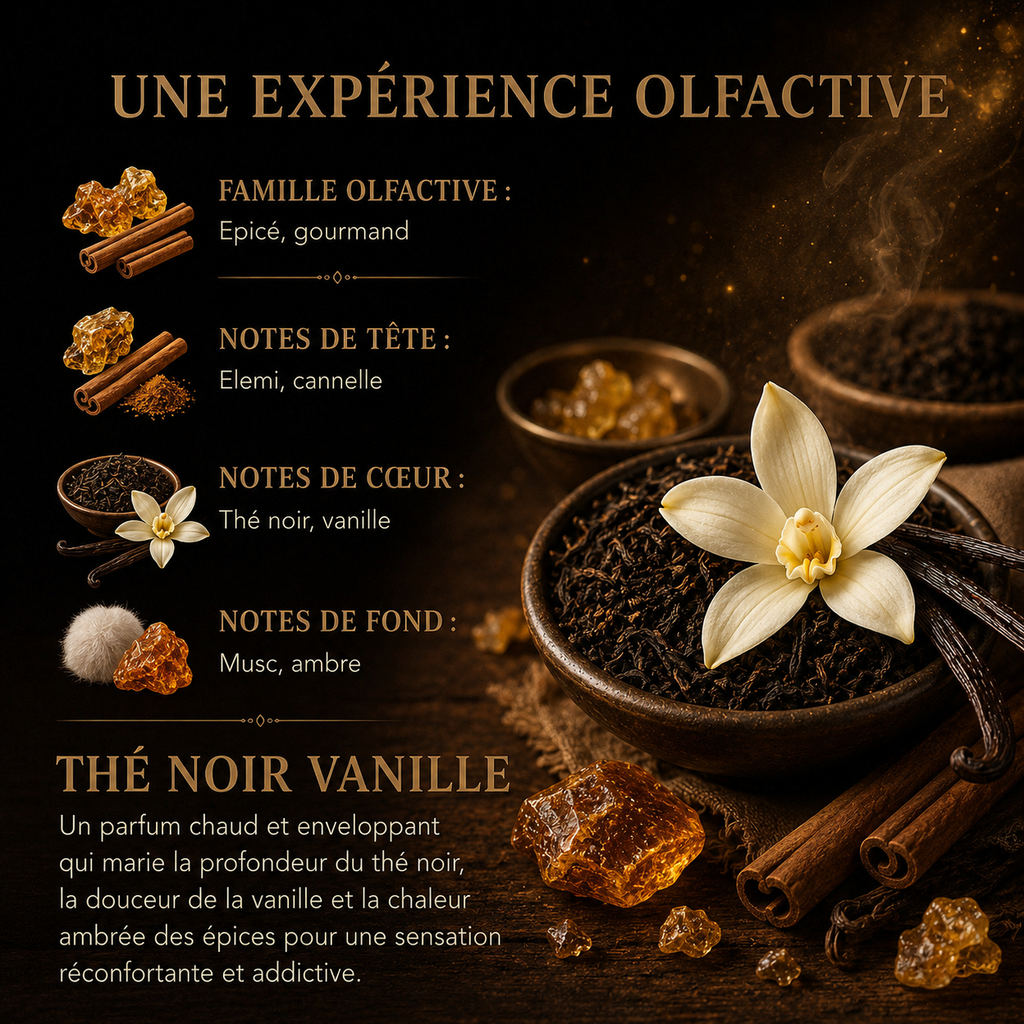 Fondant artisanal Thé Noir Vanille senteur réconfortante et élégante parfum maison wax melt premium longue durée