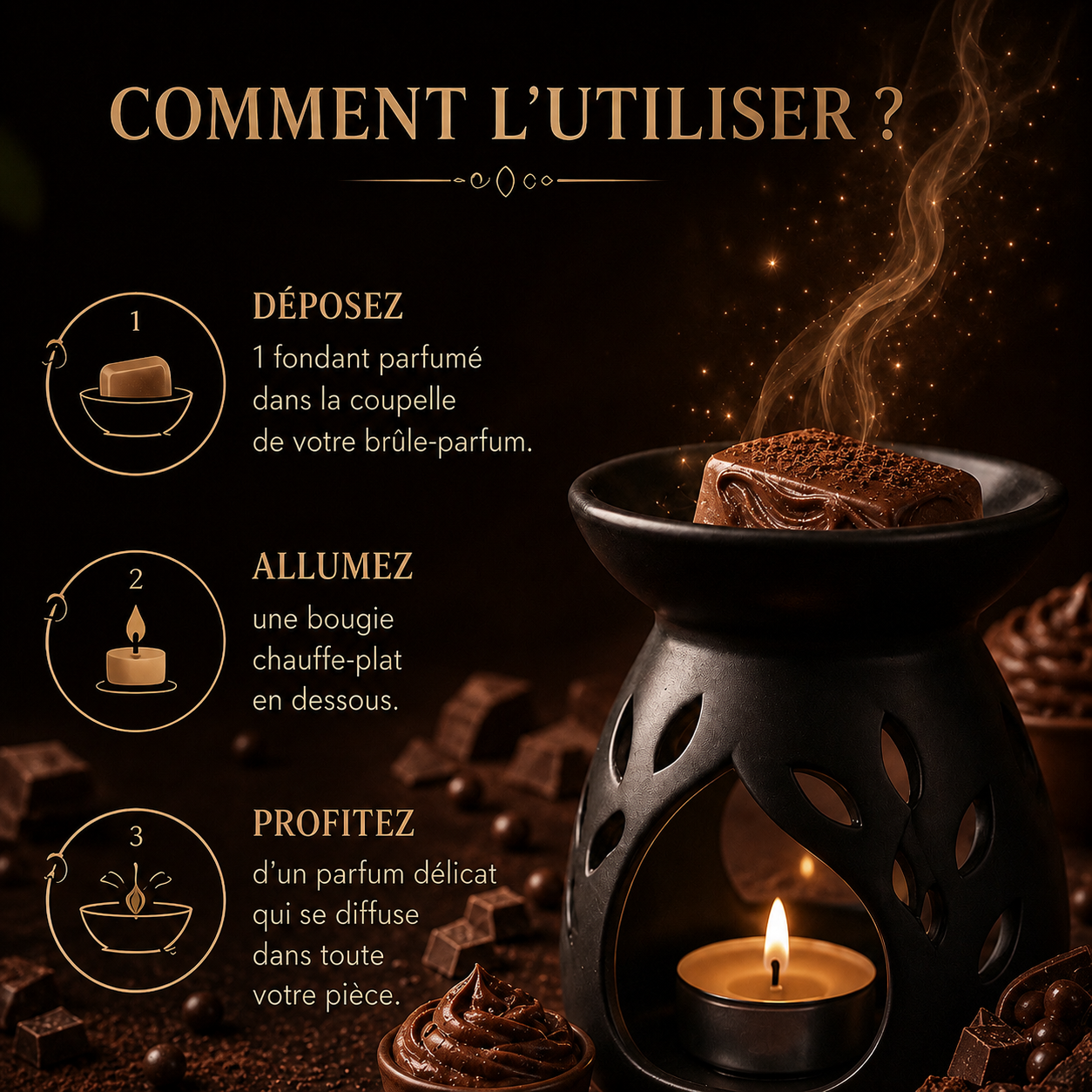 Fondant cire mousse chocolat vanille parfum gourmand maison cire fondante longue diffusion pour brûleur