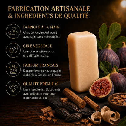 Fondant cire parfumée figue bois de santal parfum intérieur gourmand et boisé cire végétale longue diffusion