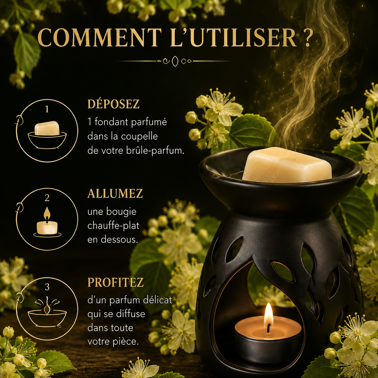 Fondant cire parfumée tilleul fabrication artisanale avec parfum de Grasse senteur florale fraîche et naturelle longue diffusion