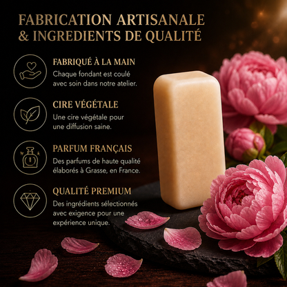 Fondant cire pivoine lilas parfum floral doux et féminin cire végétale parfum intérieur haut de gamme
