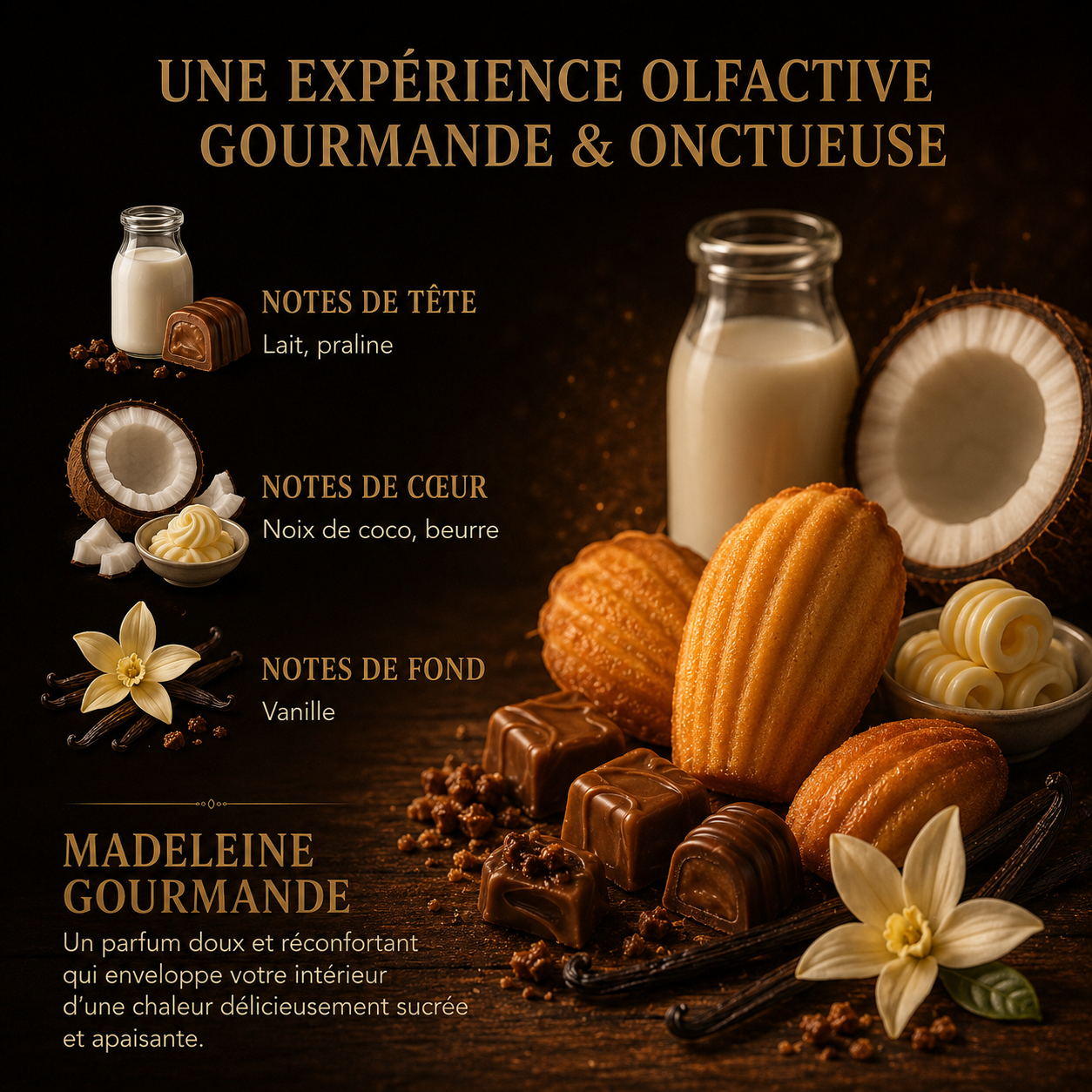 Fondant parfumé Madeleine Gourmande vanille praline noix de coco senteur gourmande cocooning