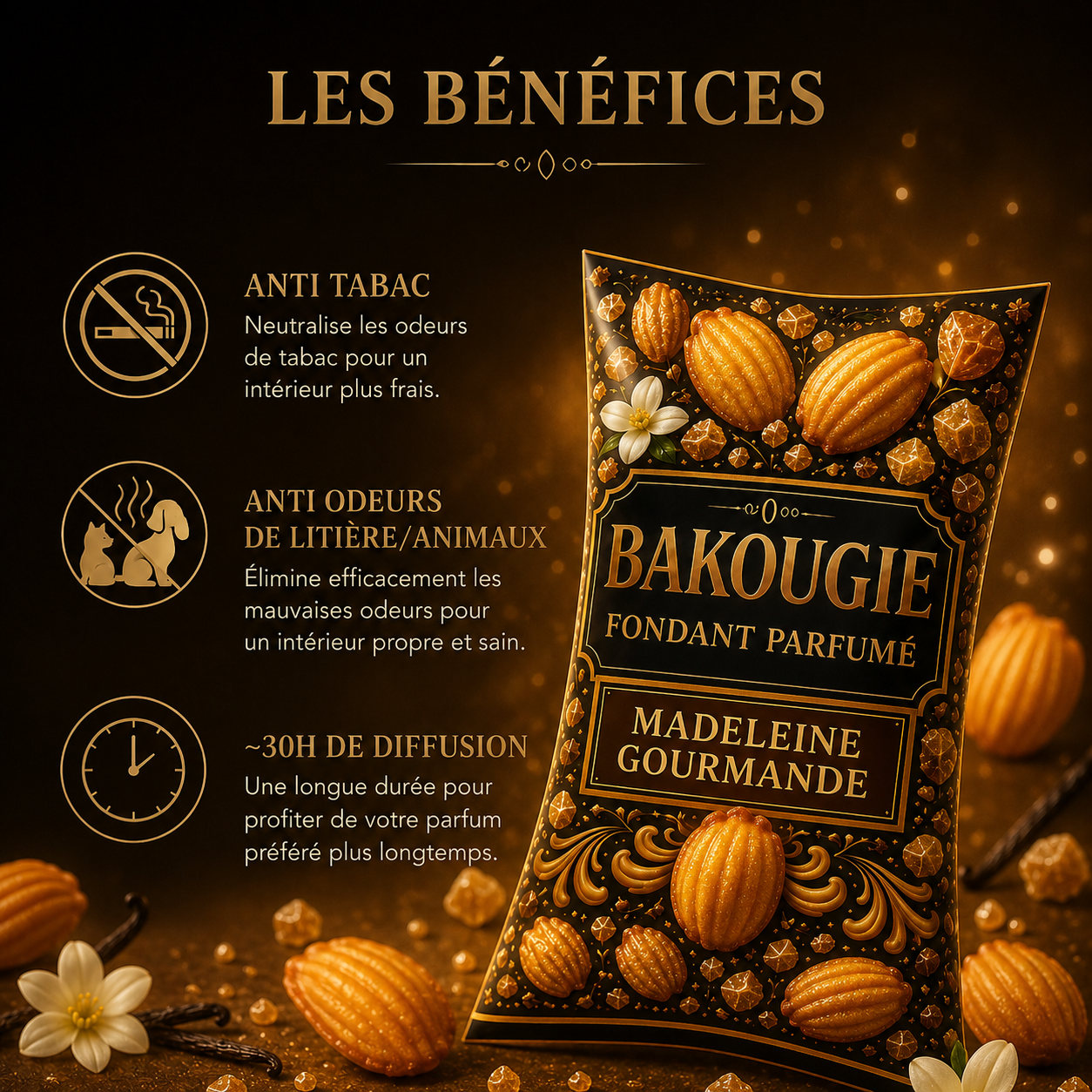 Fondant parfumé Madeleine Gourmande anti odeur maison longue diffusion parfum sucré vanillé