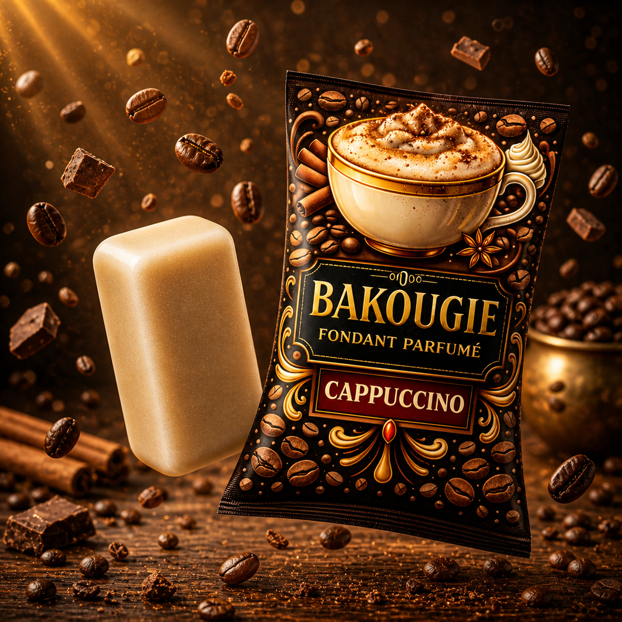 Fondant parfumé cappuccino Bakougie cire végétale senteur café gourmand caramel vanille wax melt parfum maison