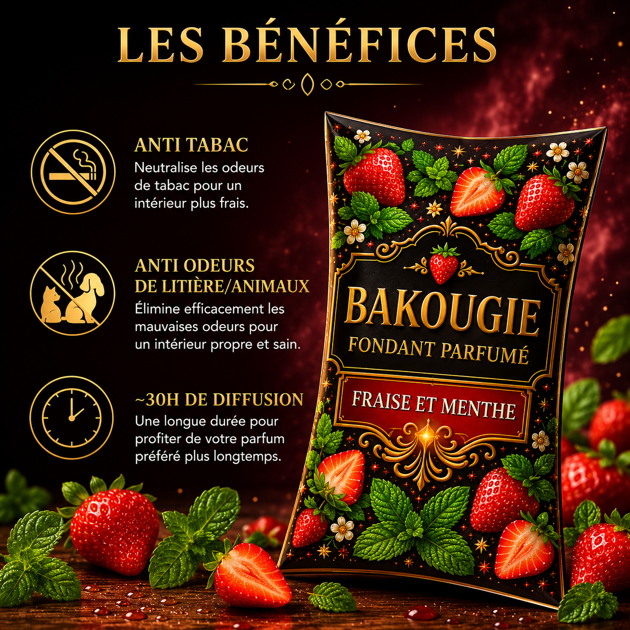 Fondant parfumé Fraise et menthe Bakonette Bakougie — ambiance fruitée et fraîche