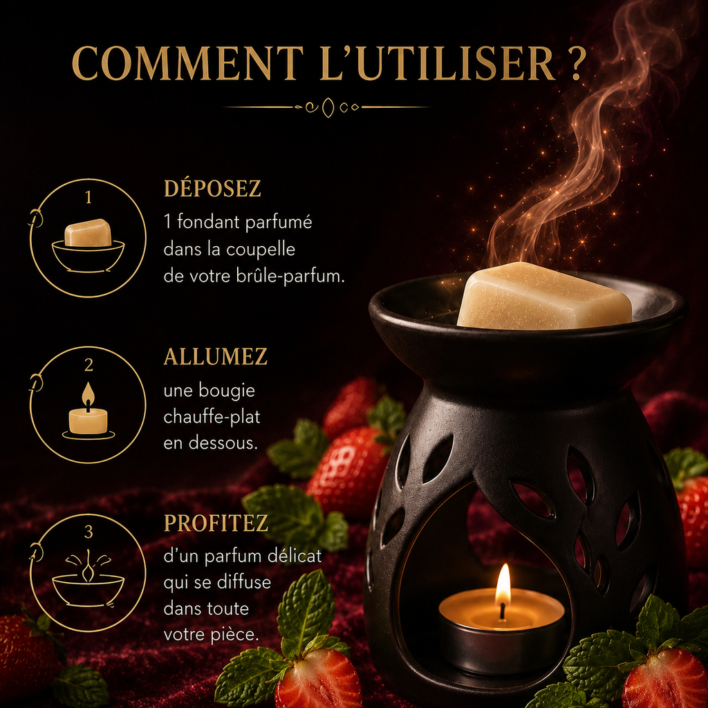 Fondant parfumé Fraise et menthe Bakonette Bakougie utilisé avec un brûle-parfum