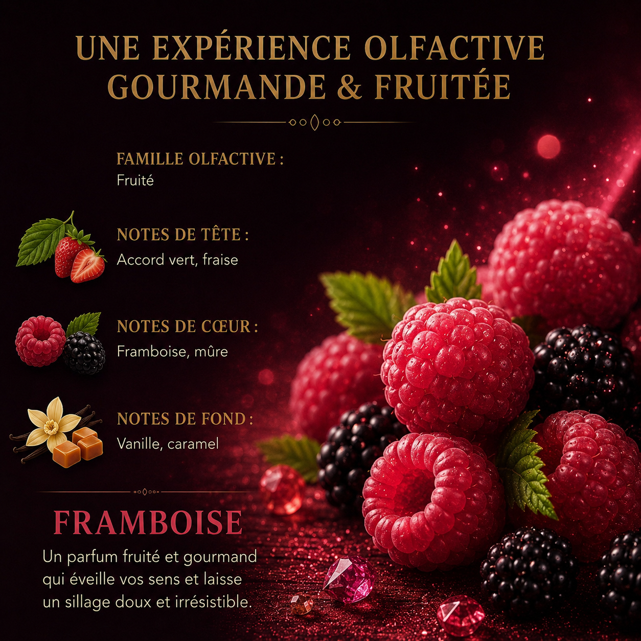 Fondant parfumé Framboise Bakonette Bakougie — notes de mûre, vanille et caramel