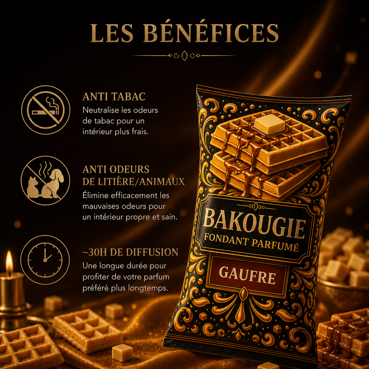 Fondant parfumé Gaufre Bakonette Bakougie — notes de vanille et caramel