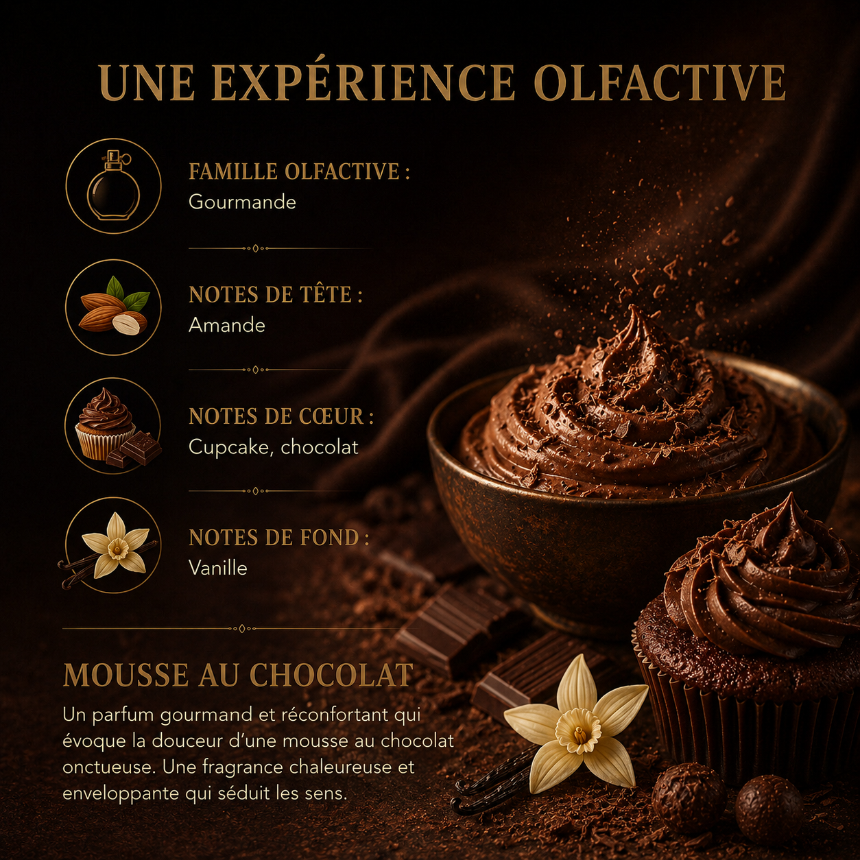 Fondant parfumé gourmand chocolat noir vanille cupcake cire parfumée artisanale française pour brûleur