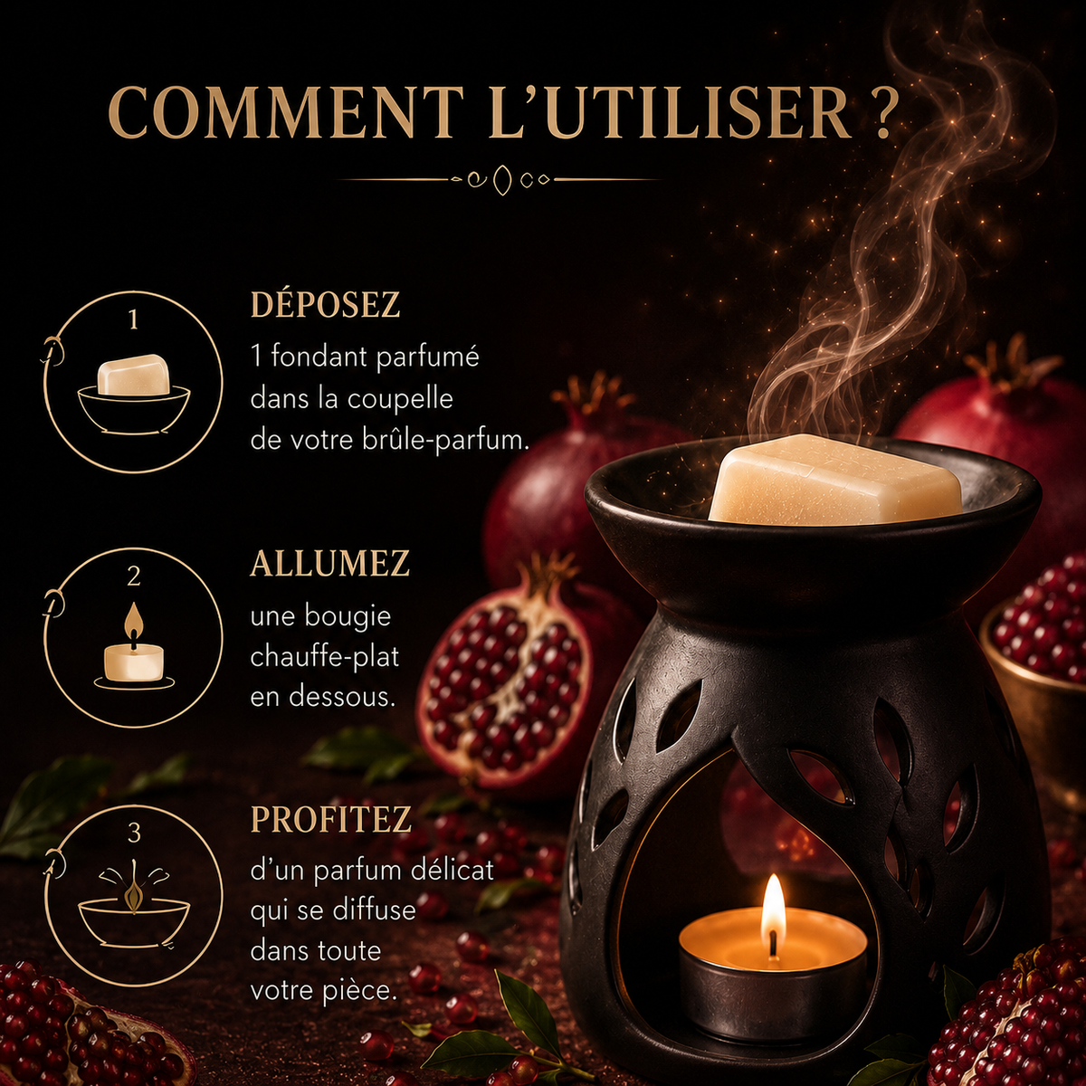 Fondant parfumé Grenade Bakonette Bakougie — ambiance fruitée et chaleureuse