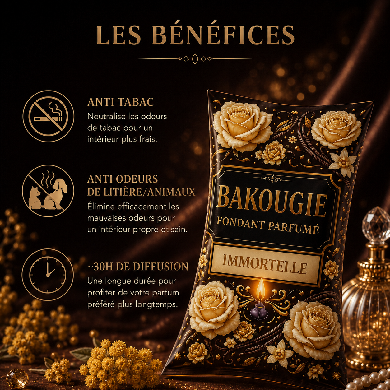 Fondant parfumé Immortelle Bakonette de luxe Bakougie — ambiance florale et solaire