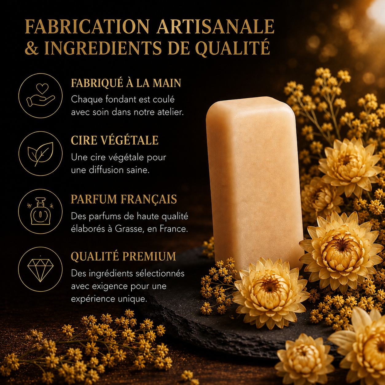 Fondant parfumé Immortelle Bakonette de luxe Bakougie — notes de vanille, amande et musc