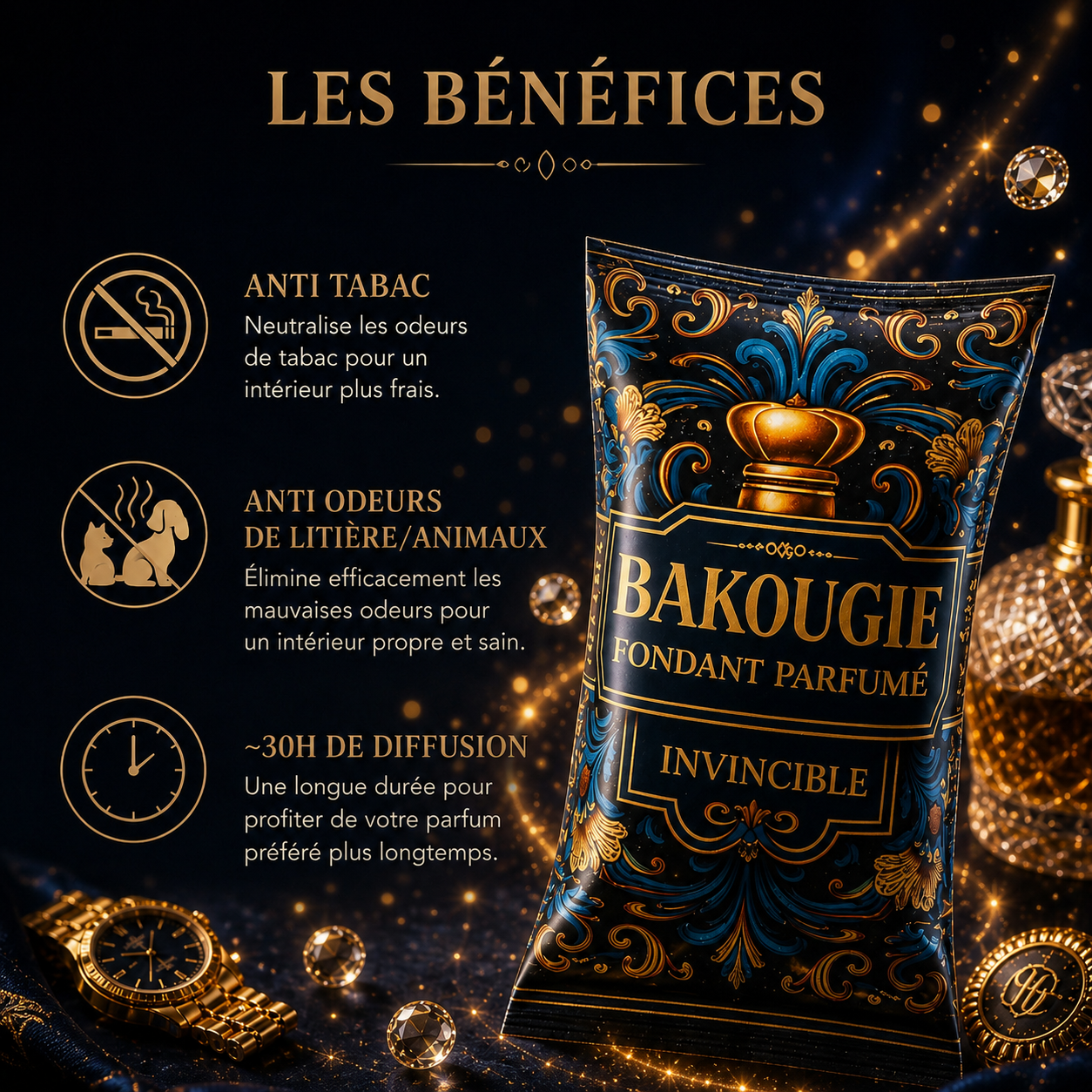 Fondant parfumé Invincible Bakonette de luxe Bakougie — ambiance masculine raffinée