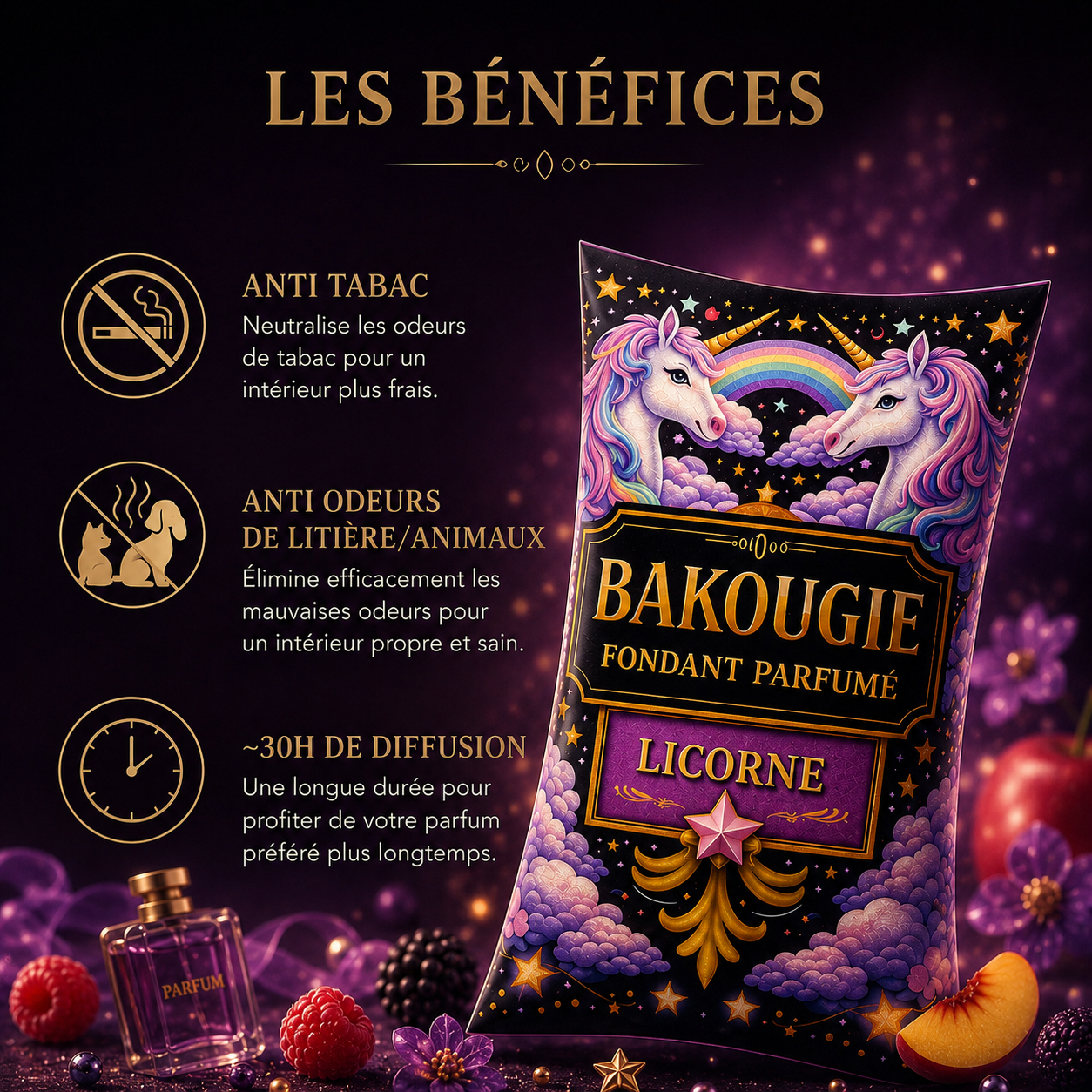Fondant parfumé Licorne Bakonette Bakougie — ambiance fruitée et féerique
