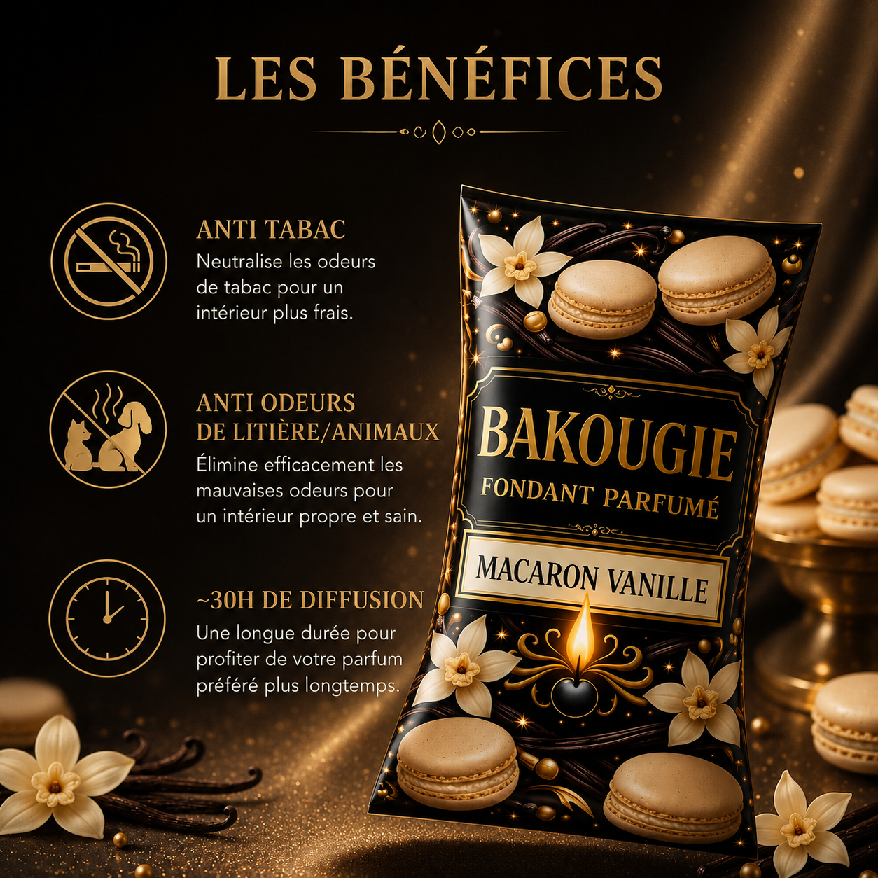 Fondant parfumé Macaron vanille Bakonette Bakougie — ambiance gourmande