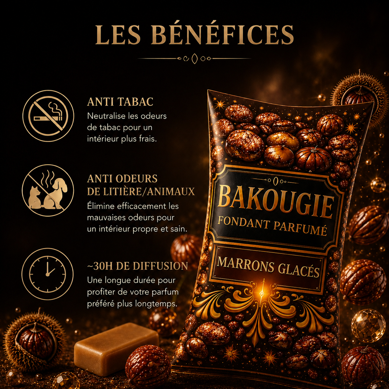 Fondant parfumé Marrons glacés Bakonette Bakougie — ambiance gourmande et chaleureuse