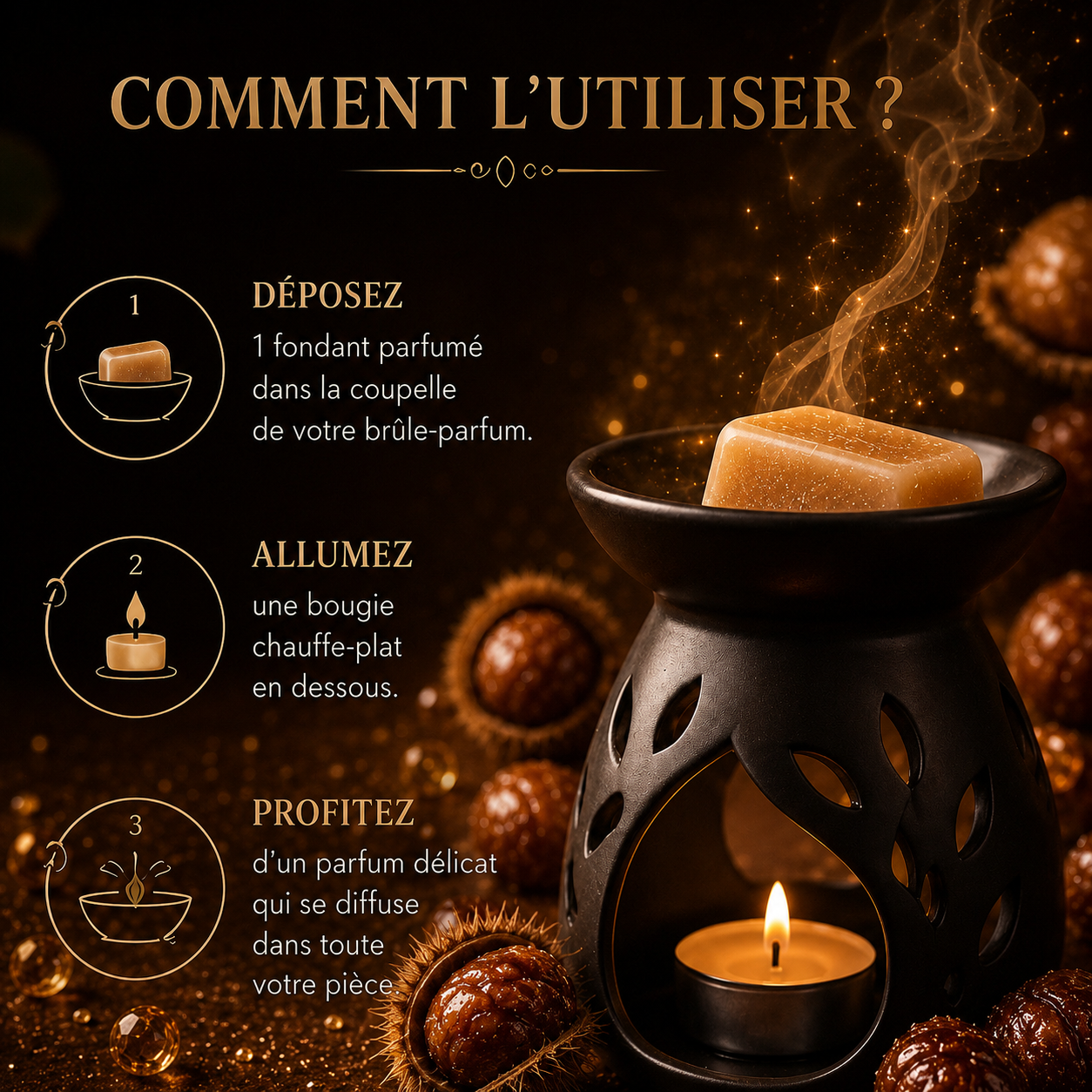 Fondant parfumé Marrons glacés Bakonette Bakougie utilisé avec un brûle-parfum