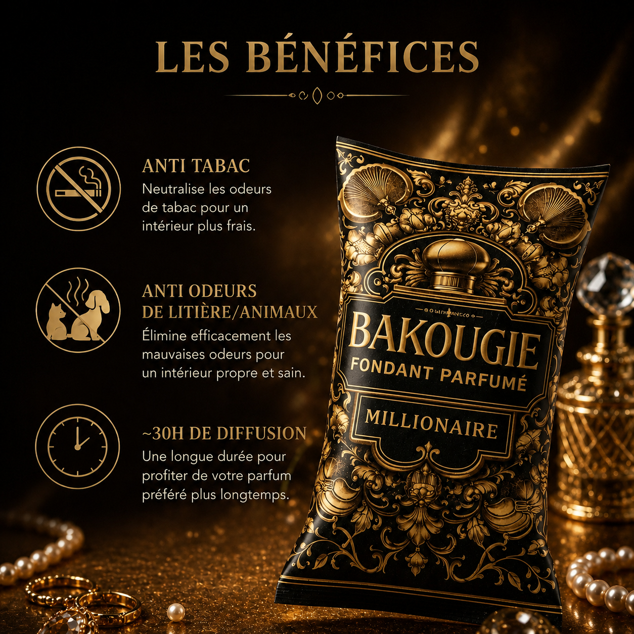 Fondant parfumé Millionnaire Bakonette de luxe Bakougie — ambiance chic et intense