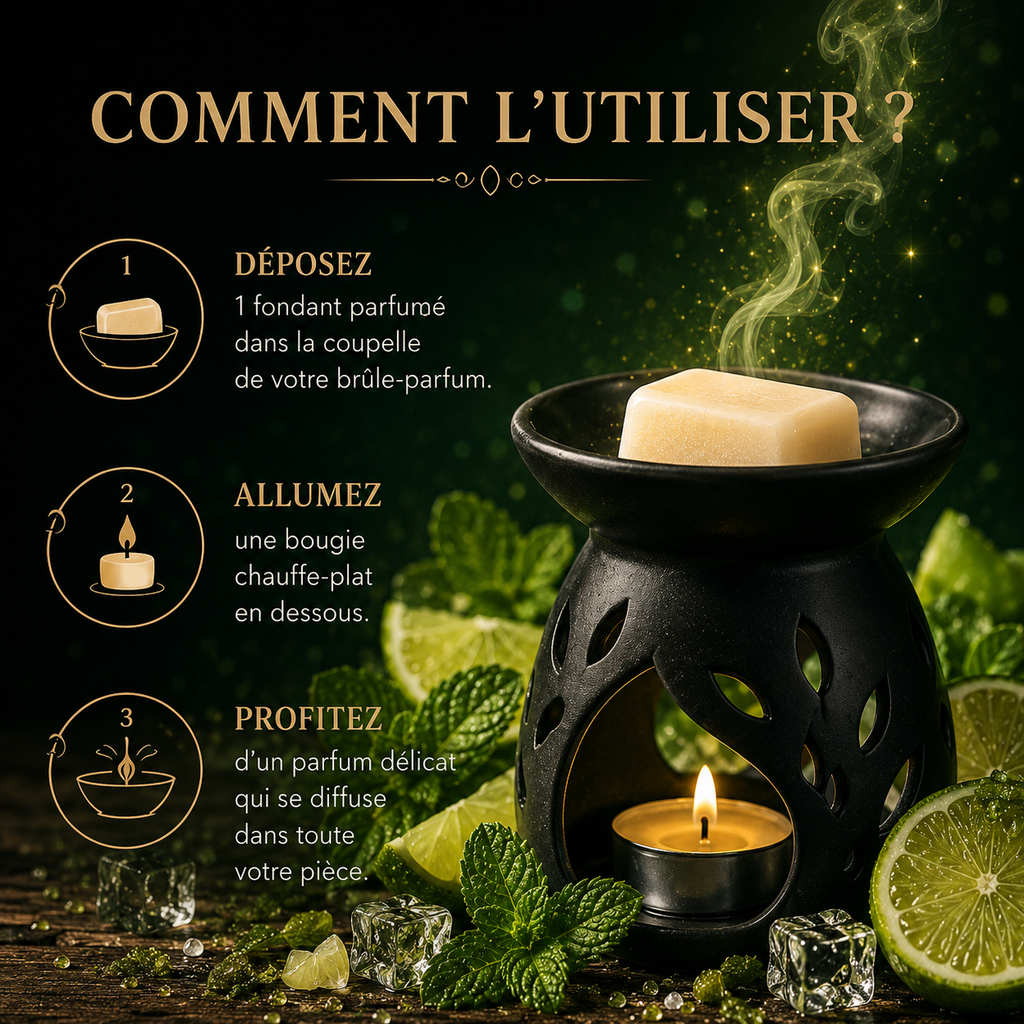 Fondant parfumé Mojito Bakonette Bakougie utilisé avec un brûle-parfum