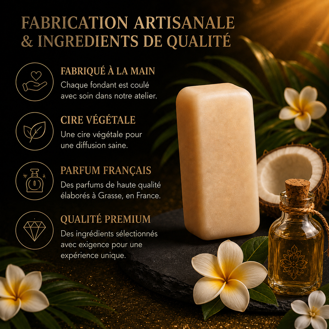 Fondant parfumé Monoï des Îles Bakonette Bakougie — notes de tiaré, ylang-ylang et jasmin