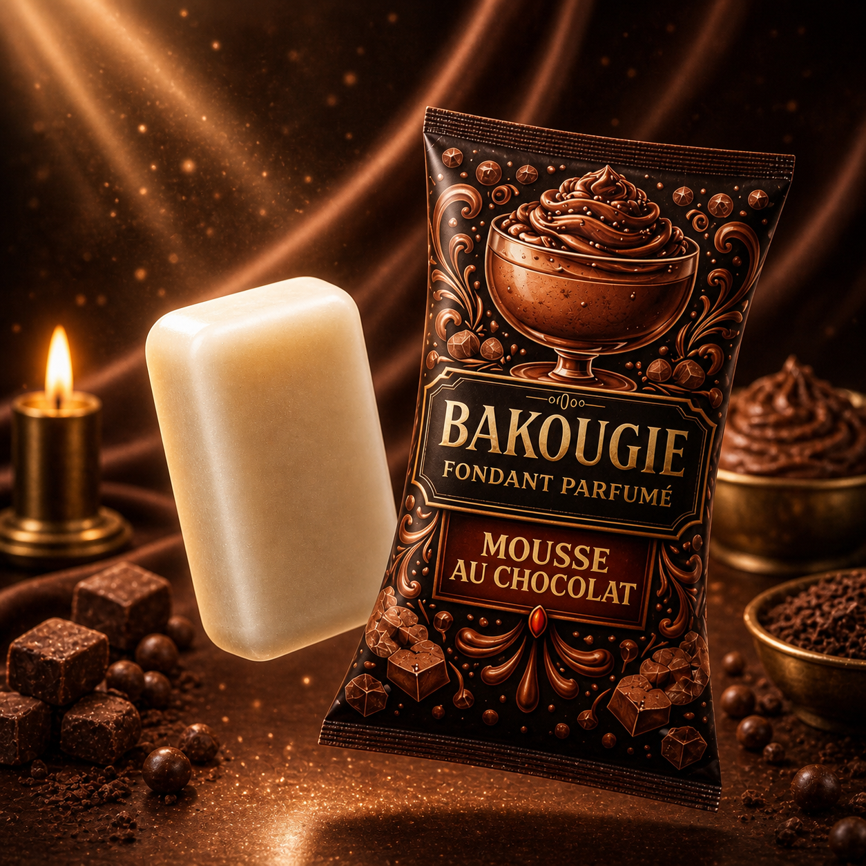 Fondant parfumé mousse au chocolat Bakougie cire végétale wax melt gourmand senteur chocolat vanille