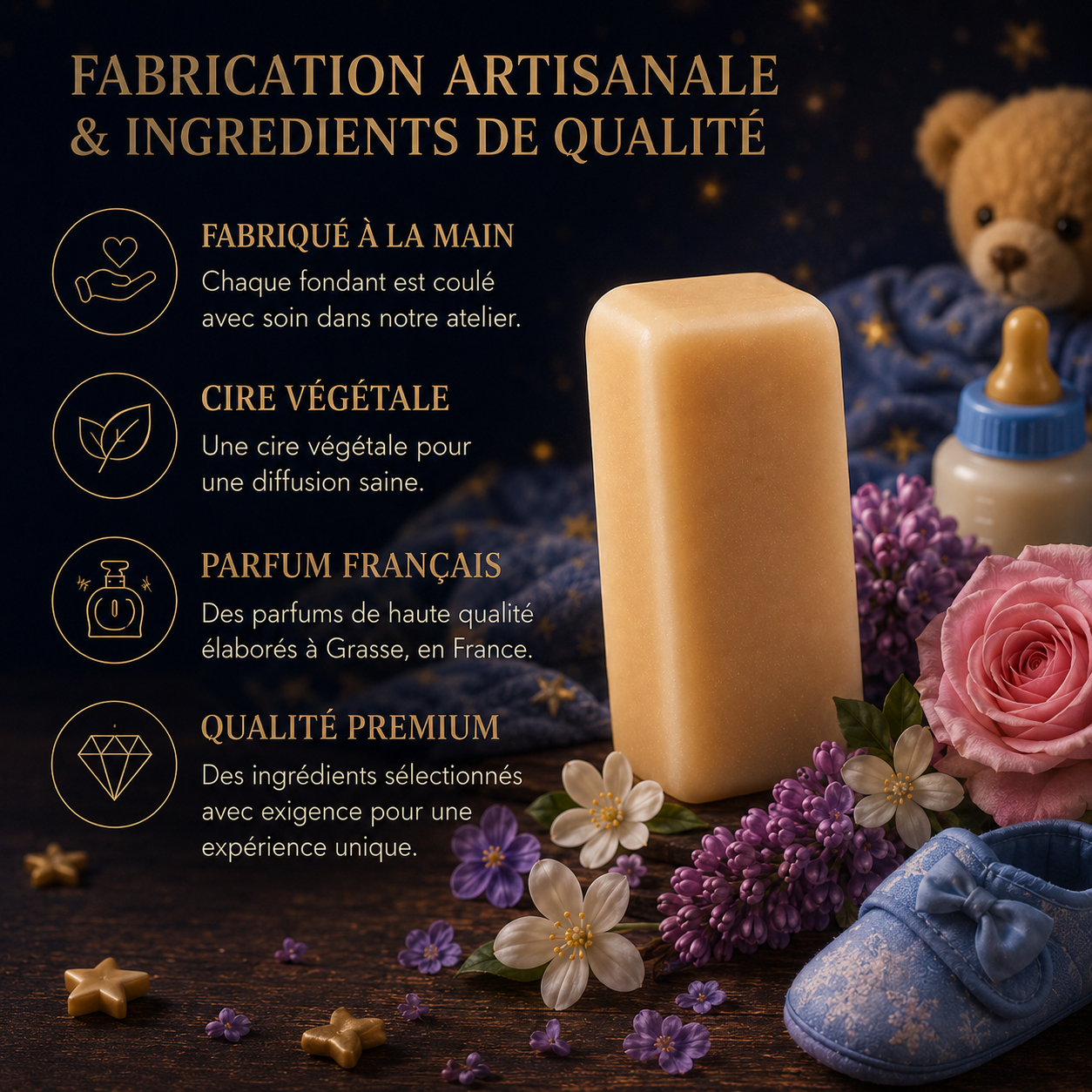 Fondant parfumé Musty Bakonette Bakougie — notes de lilas, violette, rose et jasmin