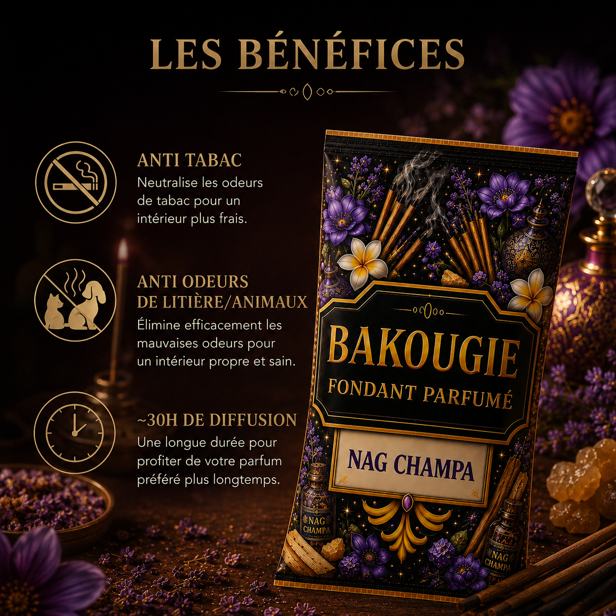 Fondant parfumé Nag Champa Bakonette Bakougie — ambiance méditative