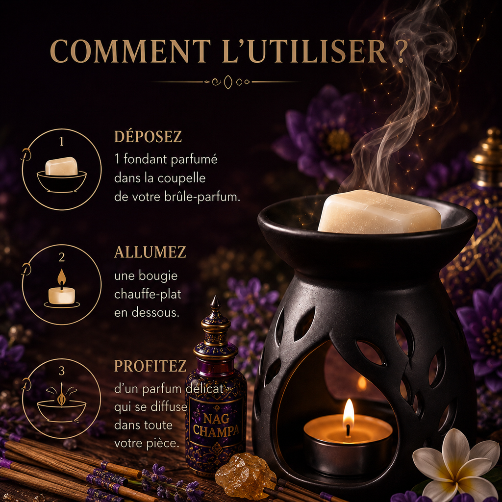 Fondant parfumé Nag Champa Bakonette Bakougie utilisé avec un brûle-parfum